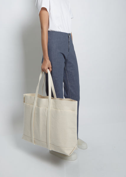 Washed Canvas 6-Pocket Tote L — White – La Garçonne