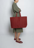 Washed Canvas 6-Pocket Tote L — Burgundy