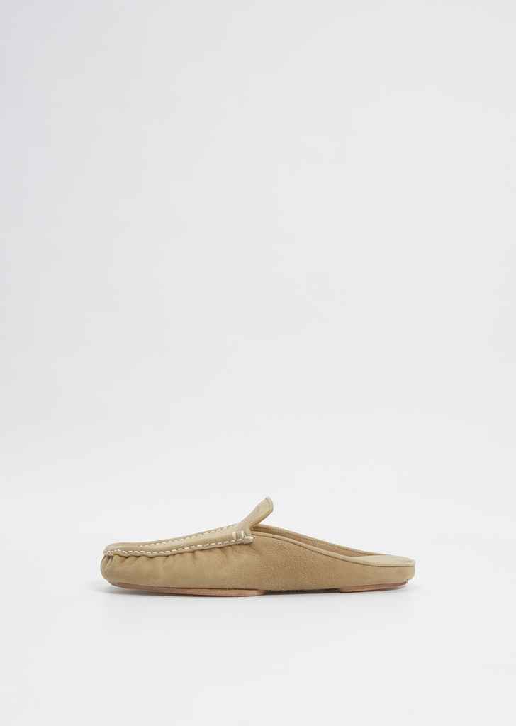 Suede Moccasin Slipper — Beige