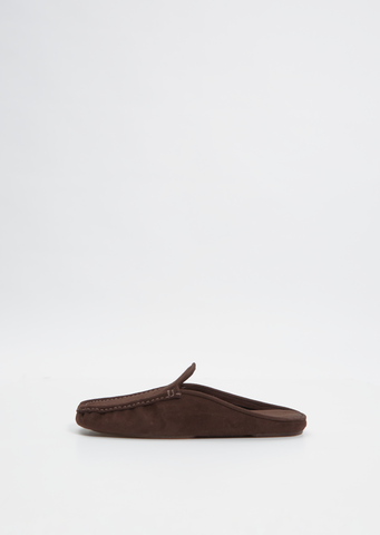 Suede Moccasin Slipper — Dark Brown