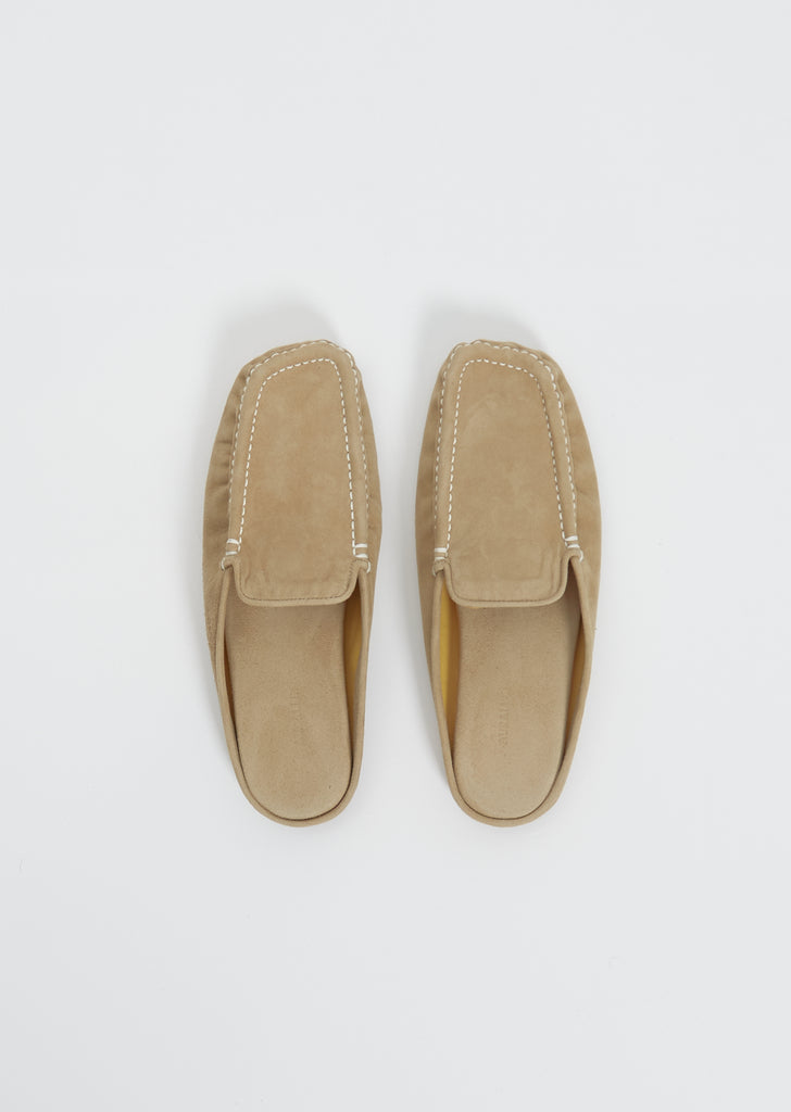 Suede Moccasin Slipper — Beige
