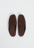 Suede Moccasin Slipper — Dark Brown