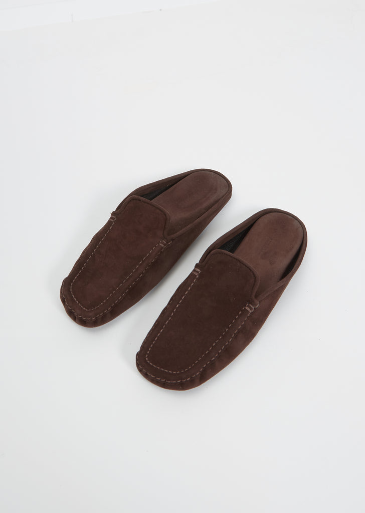 Suede Moccasin Slipper — Dark Brown