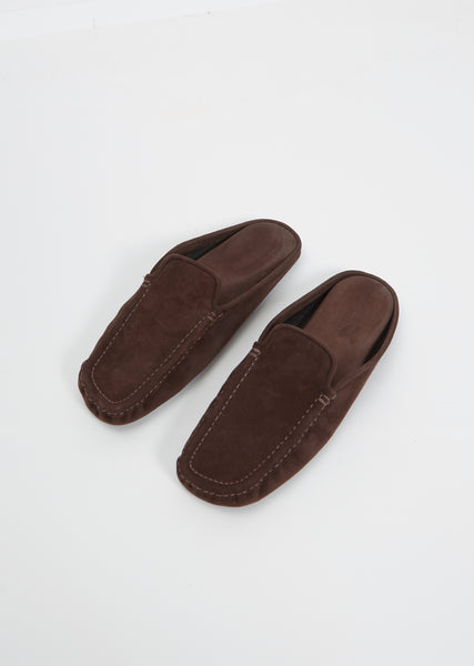 Suede Moccasin Slipper — Dark Brown