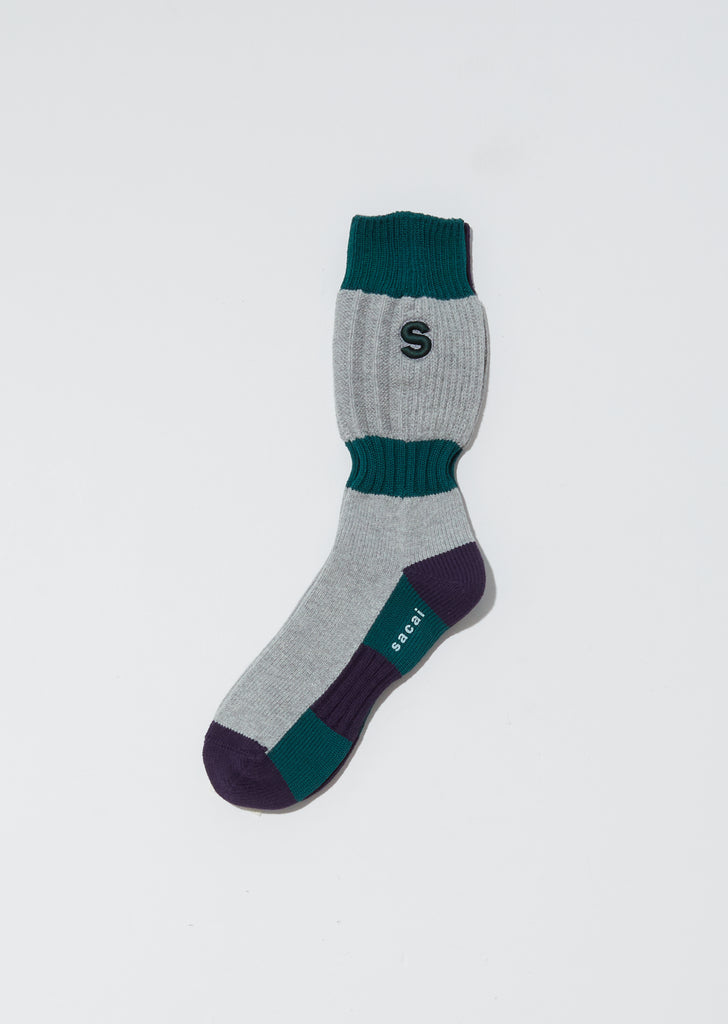 Unisex Line Socks — Light Grey x Green