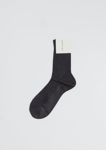 One Ribbed Short Socks — Anthracite Melange