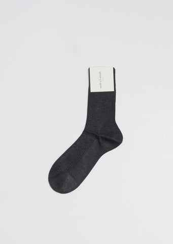 One Ribbed Short Socks — Grigio Melange