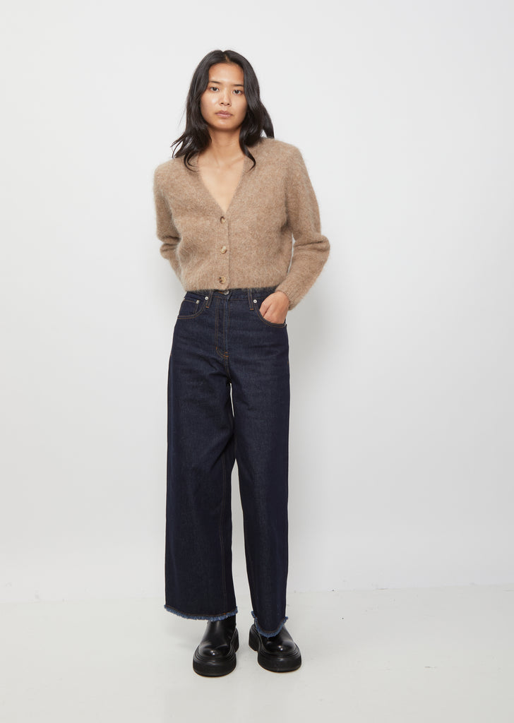 Cropped V-Neck Cardigan — Brown