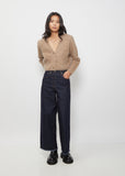 Cropped V-Neck Cardigan — Brown