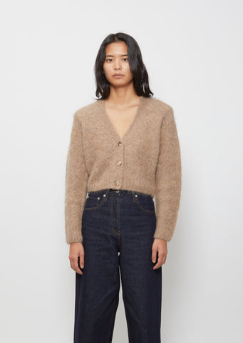 Cropped V-Neck Cardigan — Brown