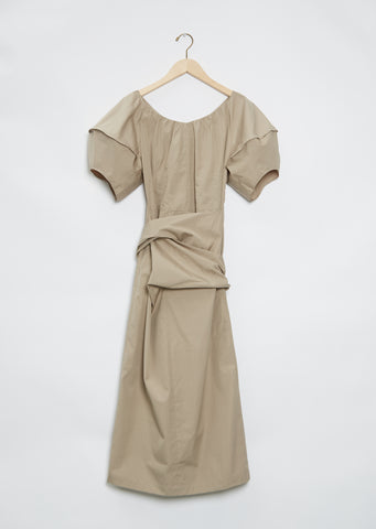 Puff Sleeve Cotton Wrap Tie Dress