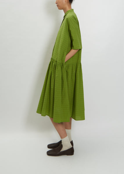 Cotton Check Shirt Dress — Grass – La Garçonne