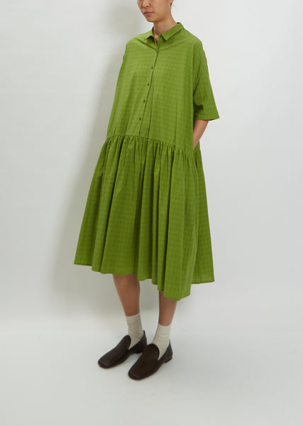 Cotton Check Shirt Dress — Grass – La Garçonne