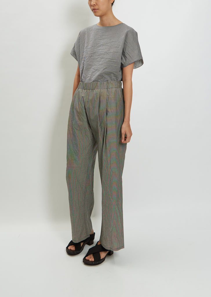 Cotton Silk Crinkle Check Trouser