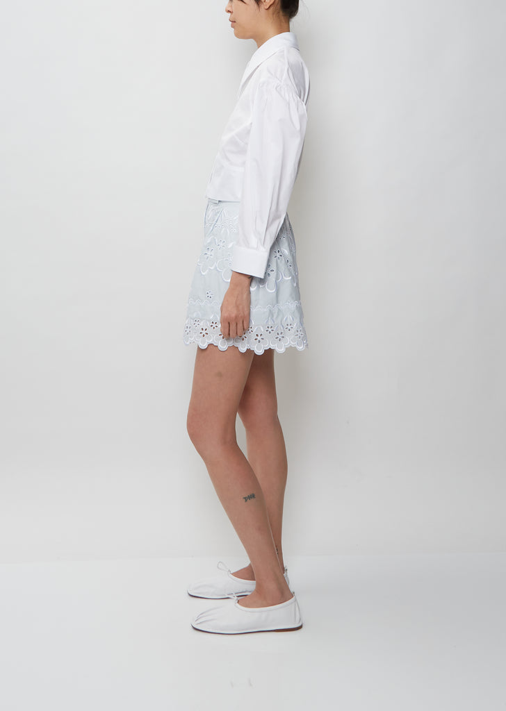 Shorts With Embroidered Trim — Baby Blue