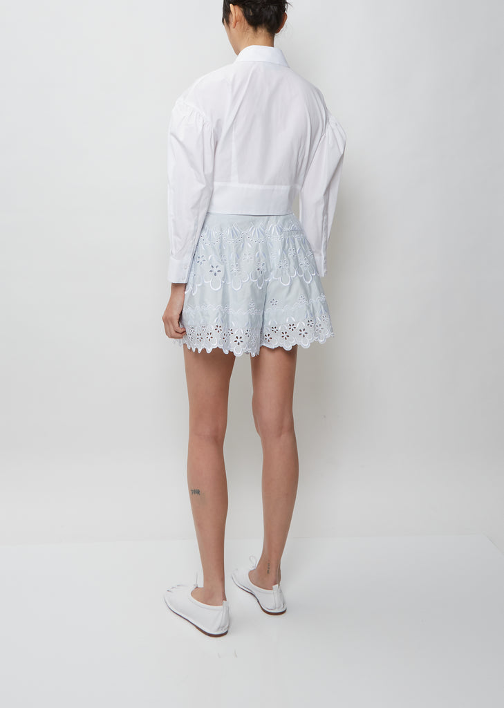 Shorts With Embroidered Trim — Baby Blue