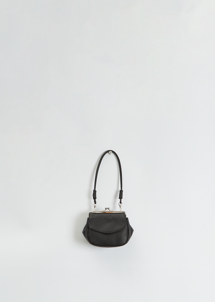小物 520yachan OIL SOFT LEATHER CURVED MINI METAL CLASP HAND BAG(FREE SIZE Black