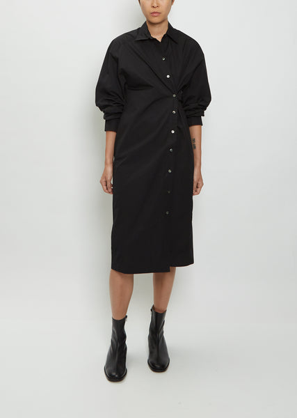 Two-Way Twisted Shirt Dress — Black