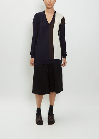 Striped V-Neck Merino Wool Knit