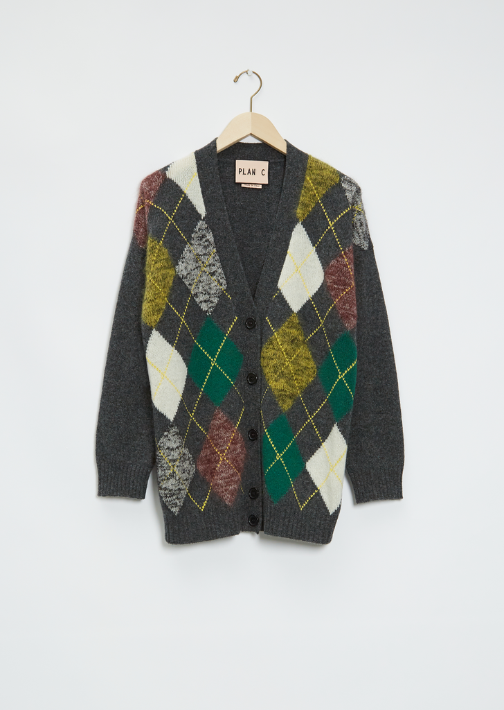Rhombus Motif Wool Cardigan