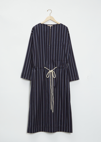 Long Sleeve Striped Cotton Twill Dress