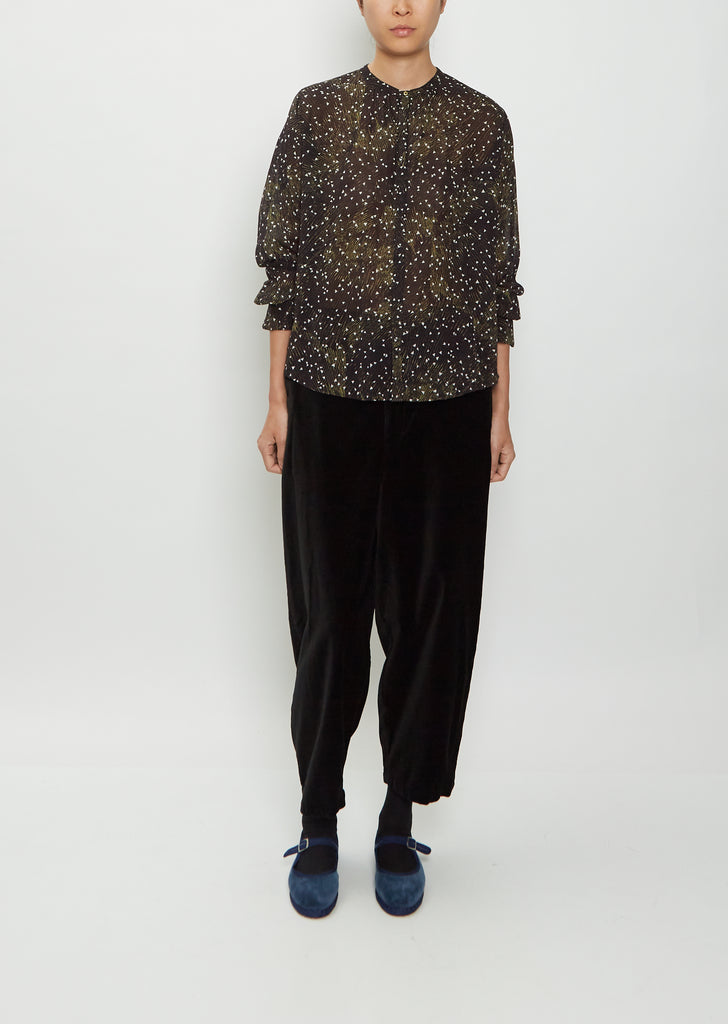 Mandarin Collar Printed Chiffon Blouse