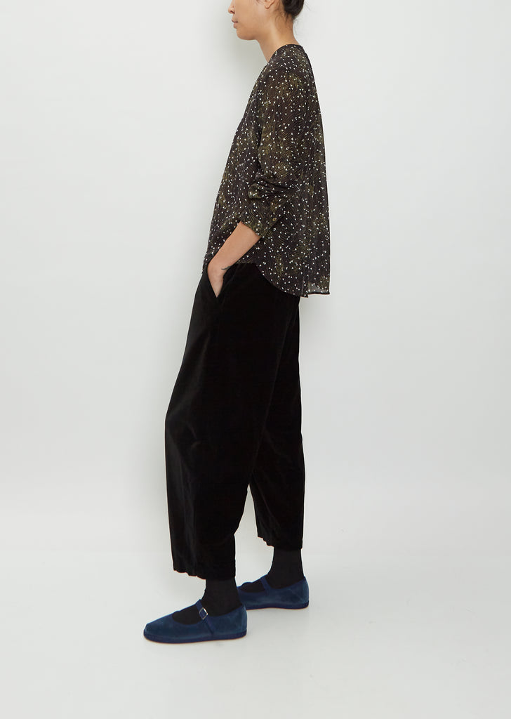 Mandarin Collar Printed Chiffon Blouse