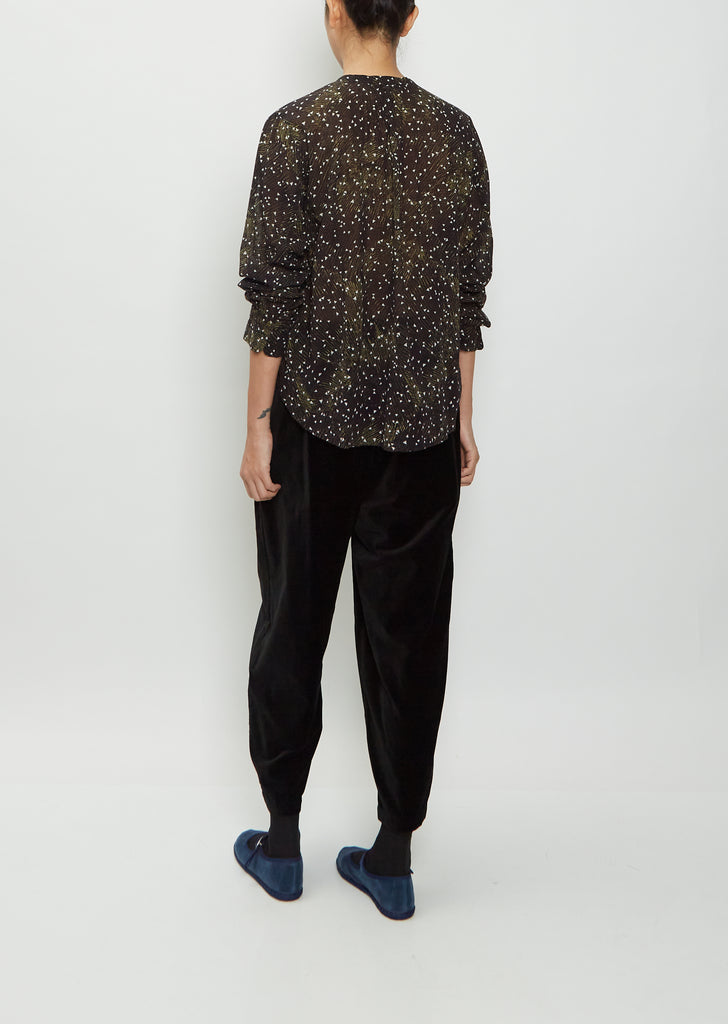 Mandarin Collar Printed Chiffon Blouse