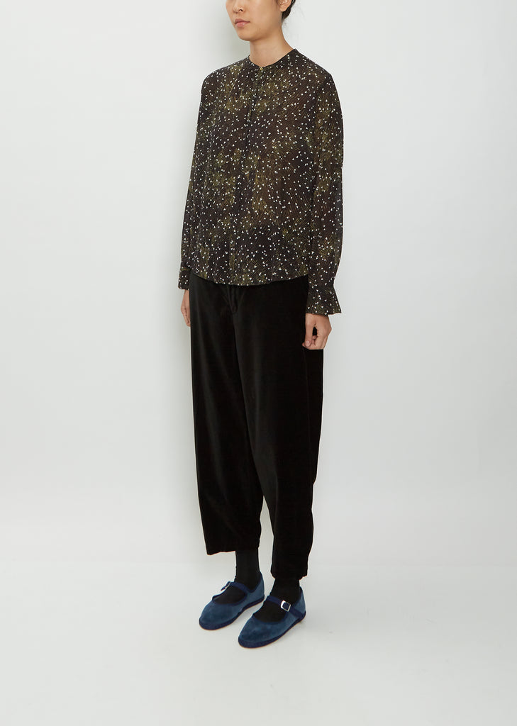 Mandarin Collar Printed Chiffon Blouse