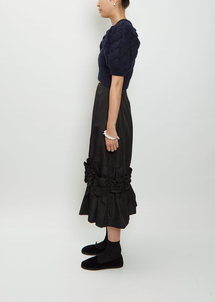 Long Fishtail Gathered Taffeta Skirt