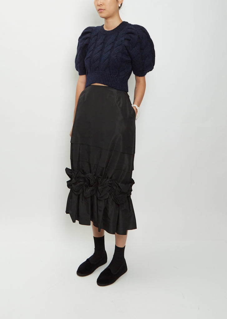 Long Fishtail Gathered Taffeta Skirt