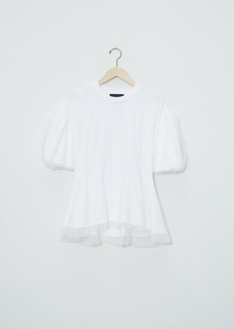 Tulle Overlay Sculpted Top — White