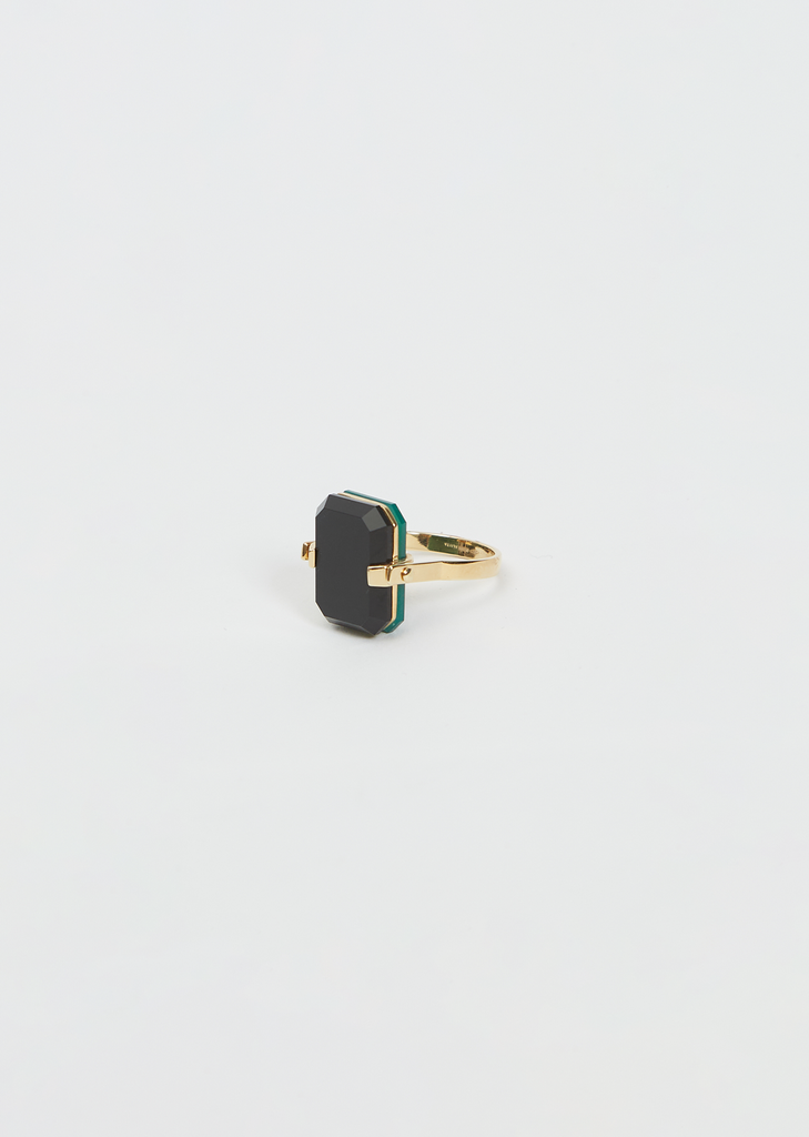 Sandwich Deco Ring — Green & Black Agate