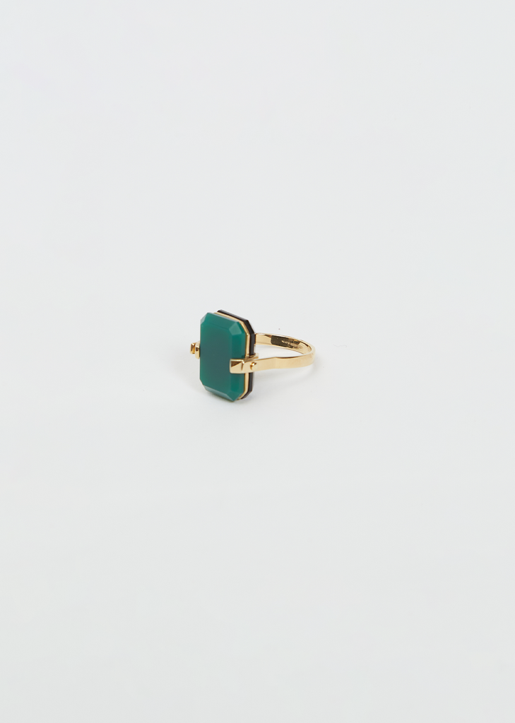 Sandwich Deco Ring — Green & Black Agate