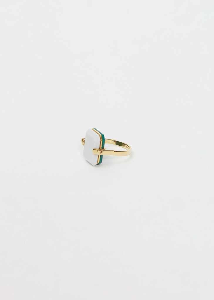 Sandwich Deco Ring — White & Green Agate