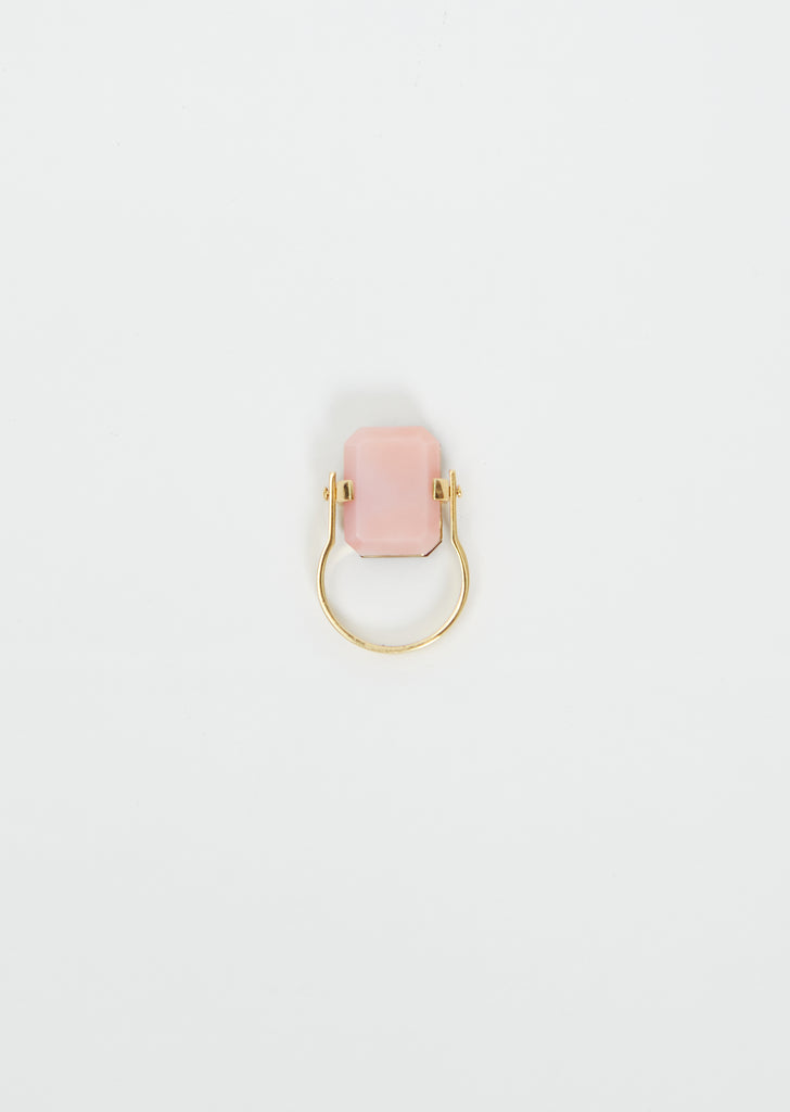 Sandwich Deco Ring — Gold Pink Opal & Carnelian