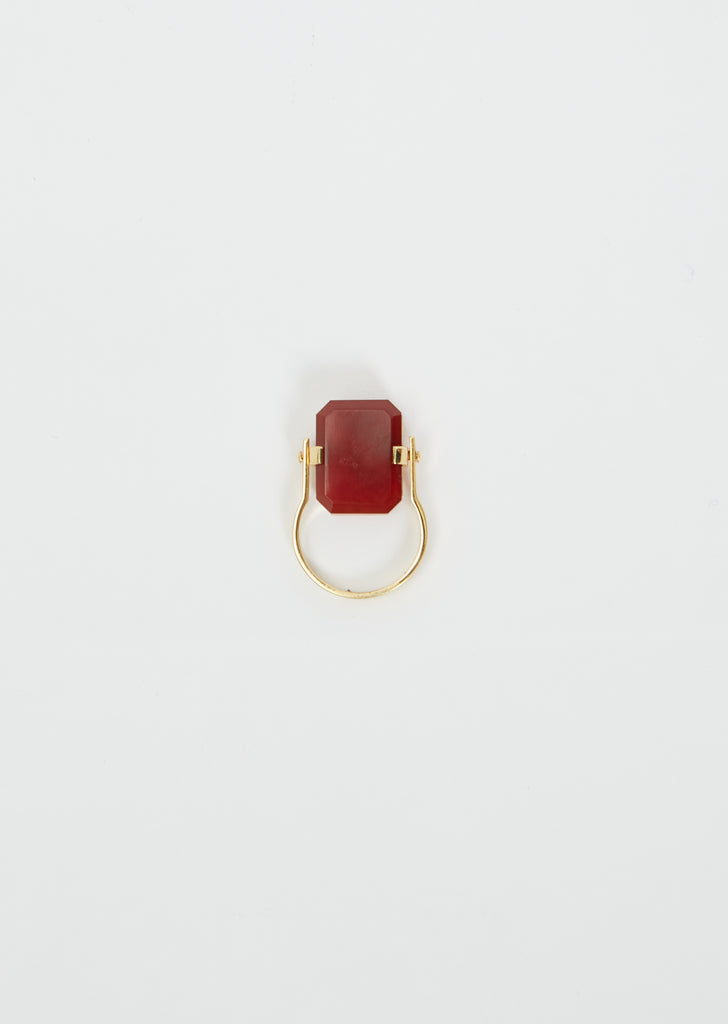 Sandwich Deco Ring — Gold Pink Opal & Carnelian