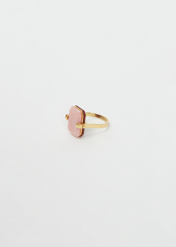 Sandwich Deco Ring — Gold Pink Opal & Carnelian