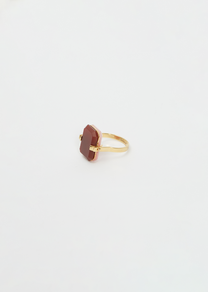 Sandwich Deco Ring — Gold Pink Opal & Carnelian