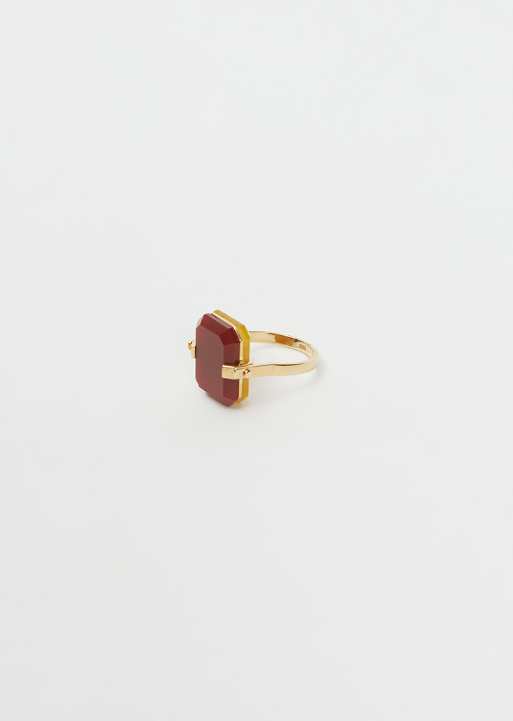 Sandwich Deco Ring — Carnelian & Yellow Jade