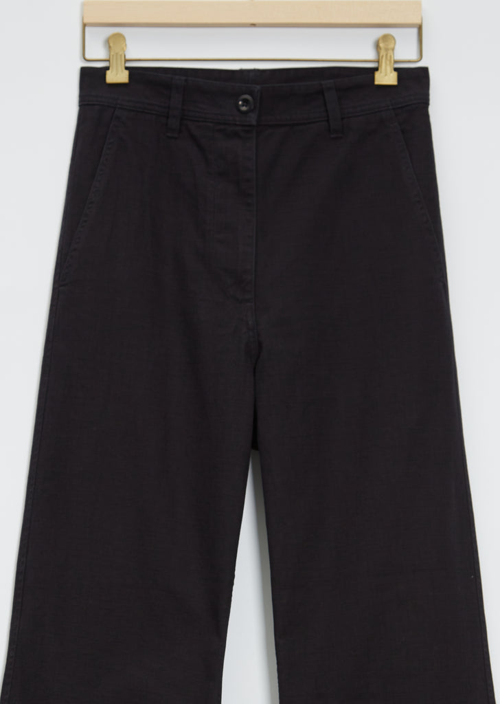 High Waisted Flat Front Cotton Trouser