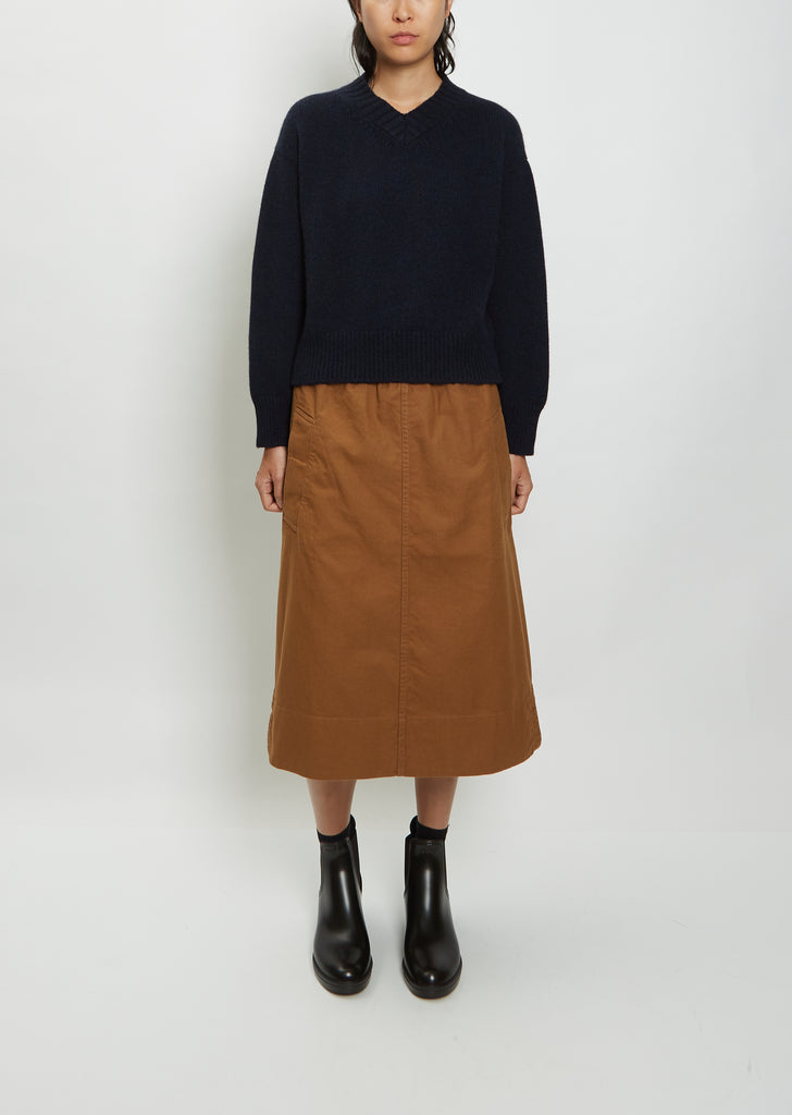 Wide Trim Cashmere V-Neck