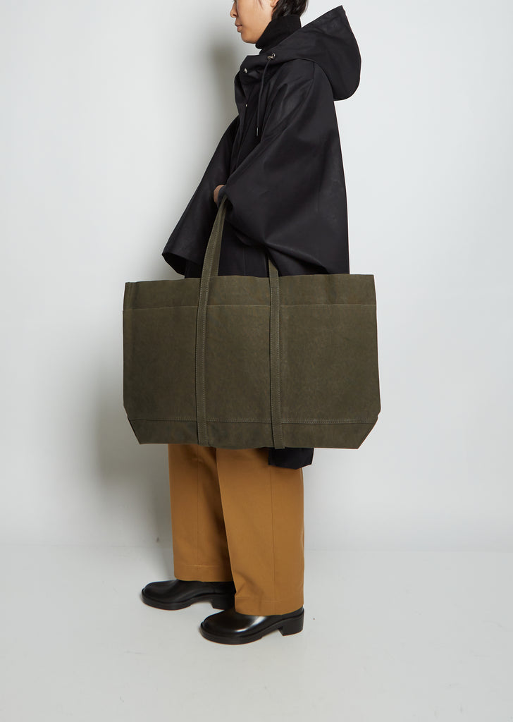 Washed Canvas 6 Pocket Tote L — Olive