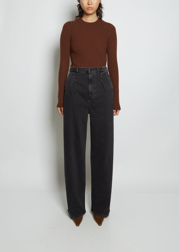 Attu Wide-Leg Cotton Denim Pants — Washed Grey