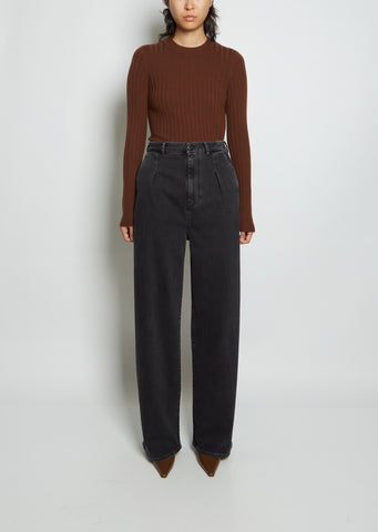 Attu Wide-Leg Cotton Denim Pants — Washed Grey