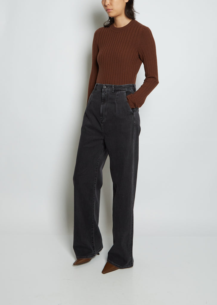 Attu Wide-Leg Cotton Denim Pants — Washed Grey