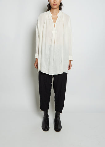 Mandarin Collar V-Neck Voile Blouse