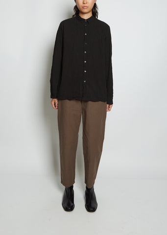 Mandarin Collar Cotton Blouse — Black