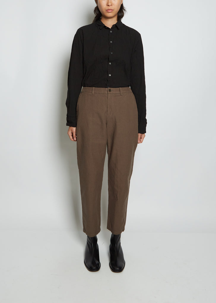Straight Cotton Linen Trousers — Khaki