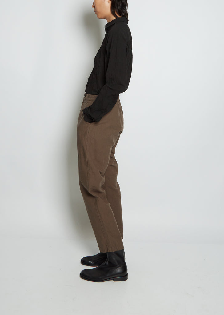 Straight Cotton Linen Trousers — Khaki
